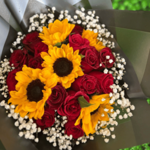 Ramo de girasoles y rosas