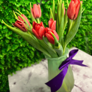 Florero de tulipanes rojos