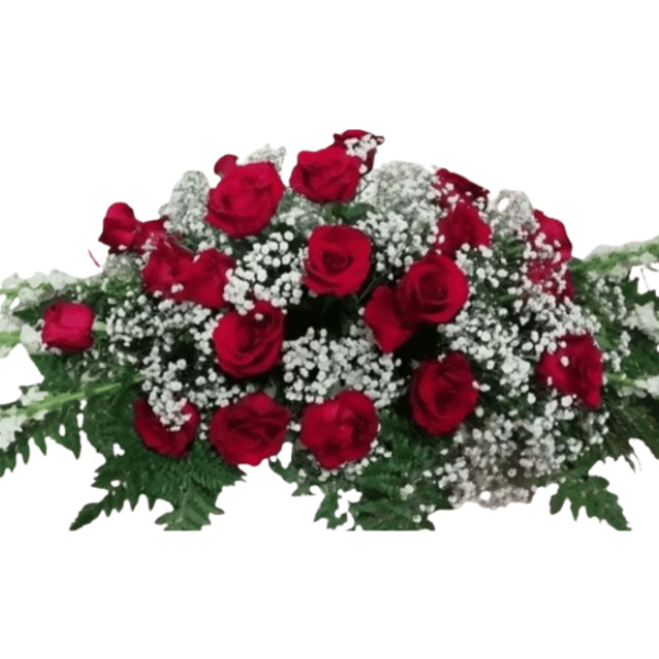 Arreglo de condolencias con rosas rojas