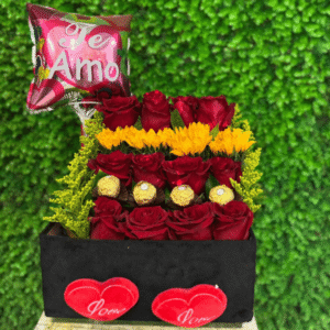 Caja de Amor con Rosas y Girasoles