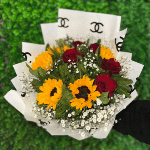 Bouquet Girasoles y Rosas Rojas